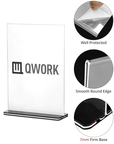 QWORK® 6 Pack A5 Acrylic Sign Holder with Base, Double Sided Acrylic Display Stand Poster Menu Holder for Office Hotel Restaurant Exhibition Wedding - Image 4