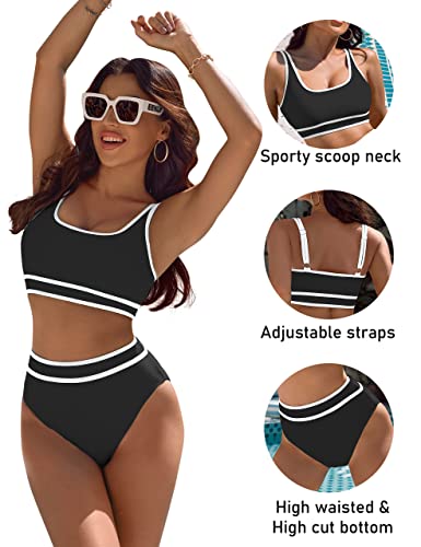 BMJL Women's High Waisted Bikini Sets Sporty Two Piece Swimsuits Color Block Cheeky High Cut Bathing Suits