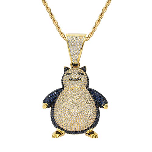 Rockyu ネックレス メンズ ジルコニア ゴールド 18金 3A CZダイヤ 太い かわいい ペンギン ペット 動物ペンダント ロングチェーン60㎝ カッコいい ヒップホップ風 (ゴールド)
