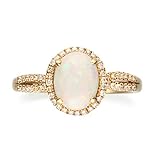 Gin & Grace 10K Yellow Gold Natural Opal Diamond (I1,I2) Propose Promise Ring (Size 7) for Women