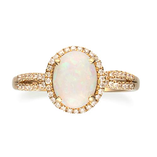 Gin & Grace 10K Yellow Gold Natural Opal Diamond (I1,I2) Propose Promise Ring (Size 7) for Women