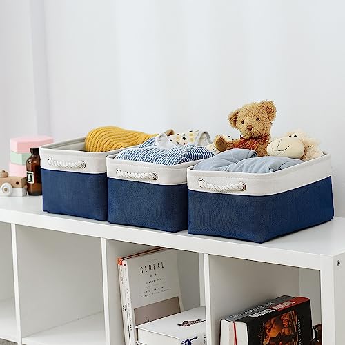 TheWarmHome-Storage-Basket-for-Organizing-Medium-3-Pack-14x10x7-inch-Fabric-Storage-Cubes-for-Shelves-with-Rope-Collapsible-Storage-Bin-for-Organizer-Closet-Cloth-Gift-Toy-White-Jean-Blue TheWarmHome Storage Basket for Organizing Medium 3 Pack 14x10x7 inch Fabric Storage Cubes for Shelves with Rope Collapsible Storage Bin for Organizer Closet Cloth Gift Toy White Jean Blue