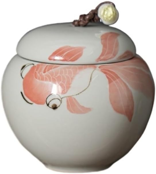 Tea Tin Hand Painted Sealed Tea Canister Small Portable Ceramic Travel Storage Container Container(Pink)