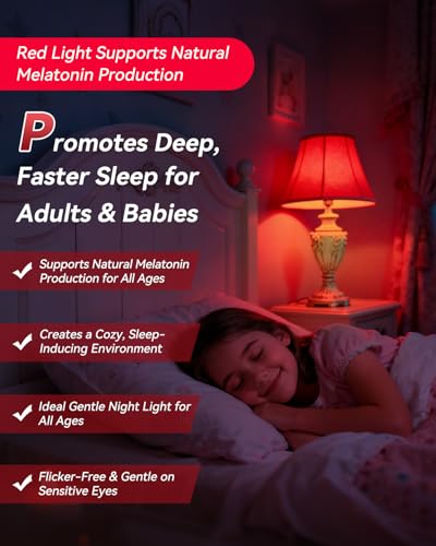 Image of Neporal 7W 670nm Red Light Bulbs for Sleep, 100% Blue Light Blocking Red Night Light, Sleep Light for Melatonin Promoting, A19 60W Equivalent Dim Light Bulbs for Bedroom, Baby Nursery, Reading,4 Packs
