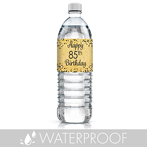 85Th Birthday Party Favor Water Bottle Labels - Black And Gold, 24 Count #TOP4