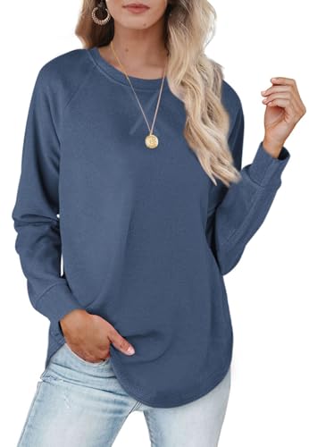 Image of Womens Sweatshirts Crewneck Loose Fitting Tops For Women Long Sleeve Shirts Pullover