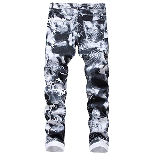 Men's Skinny Stretch Jeans Fashion Printed Slim Fit Jeans Comfort Flex Waist Casual Pants2
