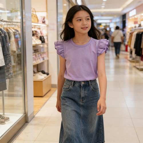 Image of LYSMuch Toddler Baby Girls T Shirt Ruffle Sleeveless Kids Cotton Tshirt Solid Color Blouse
