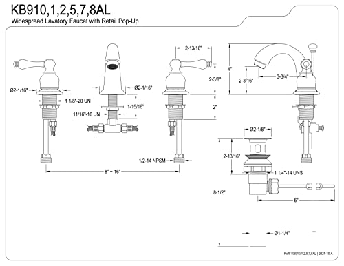 KINGSTON BRASS KB911AL Victorian Mini Widespread Lavatory Faucet with Brass Pop-Up, Polished Chrome, 4" by Kingston Brass - Image 2