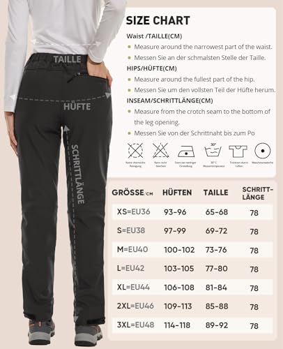Vzteek Damen-Wanderhose-Thermohose-Skihose-Schneehose-Softshellhose-Wasserdicht Winter Warm Gefüttert Arbeitshosen Regenhose Trekkinghose Outdoor Hosen für Damen Cargohose (Klassisch Grau,XXL)