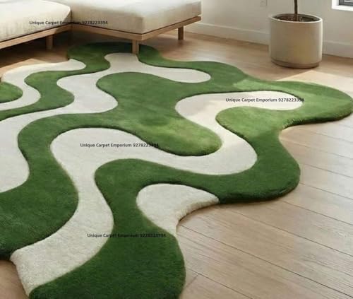 Image of Hand Tufted Irregular Area Rug 6x8 Ft Wool Carpet for Bedroom Living Room Modern Artistic Floor Cover Soft Luxury Contemporary Home Decor Accent