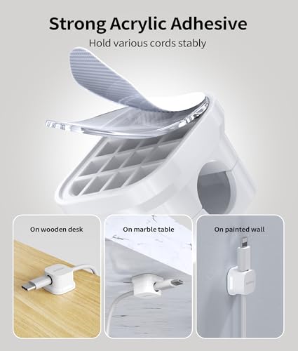 9 Pack Magnetic Cable Clips Cord Holder, Desk Cable Management Accessories, Cord Clips, Adhesive USB Wire Holder Keeper Organizer for Home Office Desk Phone Car Wall Desktop Nightstand - White