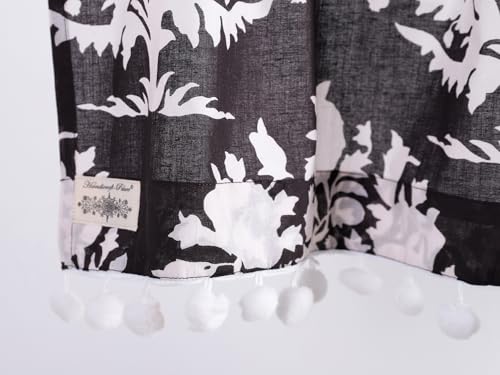 Image of Ravaiyaa - Attitude is everything Hand Printed Half Window Kitchen Curtain 100% Cotton Short Drapery Valance Curtain 40 inch X 18 inch Inch (Black White Tree)