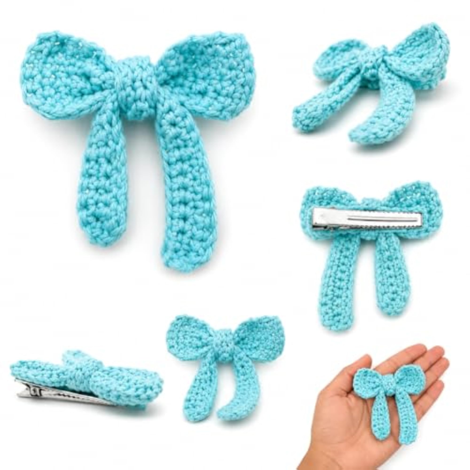 Handmade Crochet Bow Hair Clip and Flower Keychain Combo