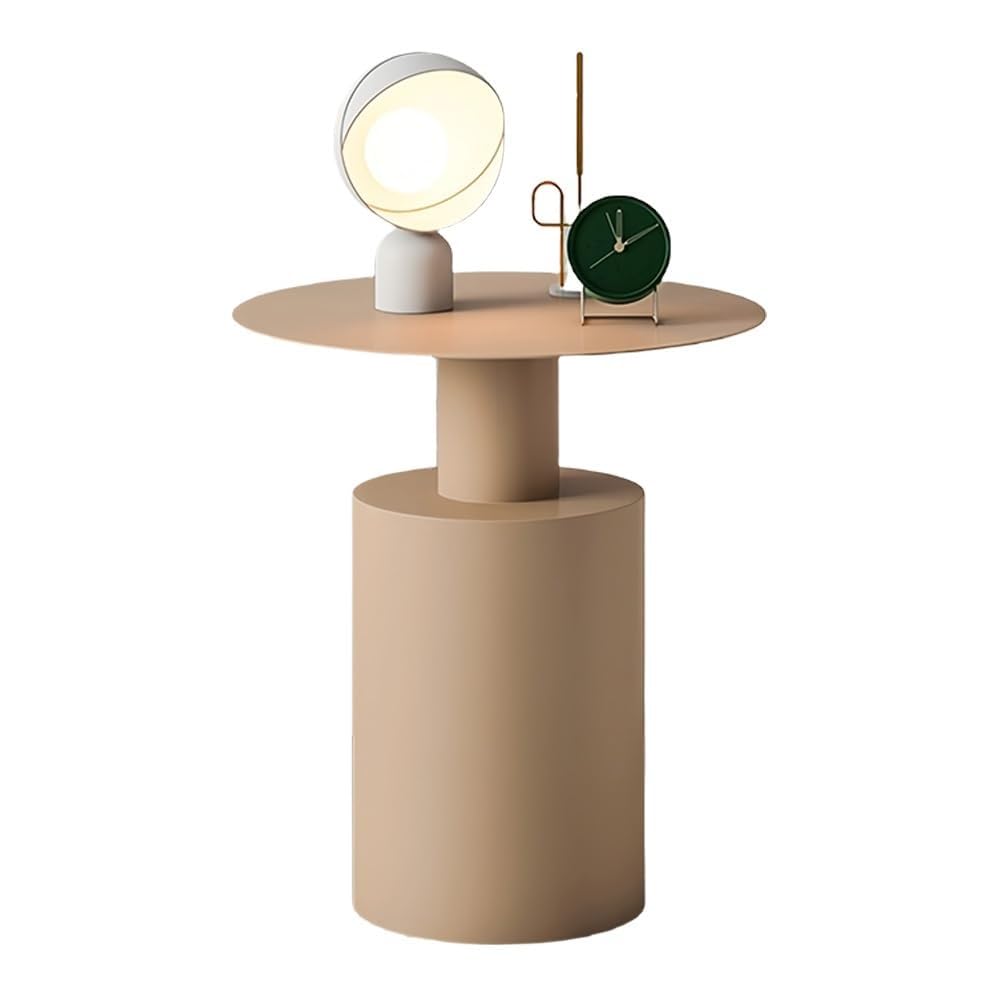 Metal Nightstand Round Side Table with Open Storage Creative Decorative Coffee Table for Multi-Room Use Practical(Natural)