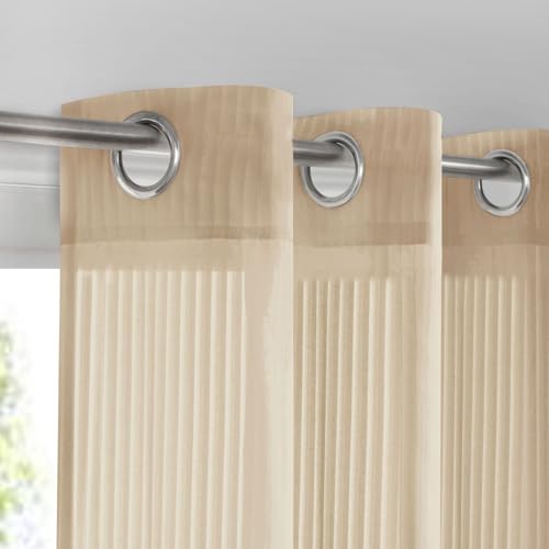Image of Brown Sheer Curtains 84 inches Long - Home Decoration Grommet Airy & Lightweight Elegant Window Treatments with Light Filtering for Bedroom /Living Room (2 Panels, W42 x L84)