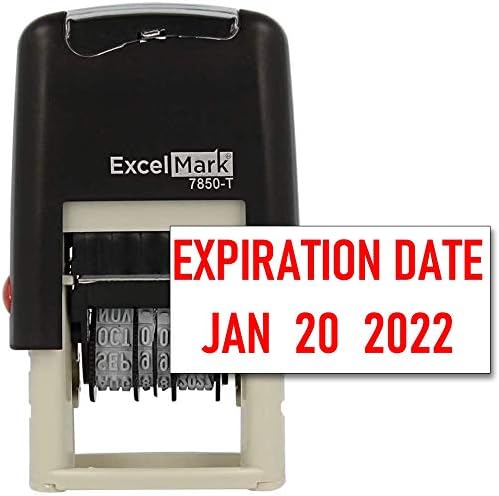 Expiration Date - ExcelMark Self-Inking Rubber Date Stamp - Compact Size - Red Ink