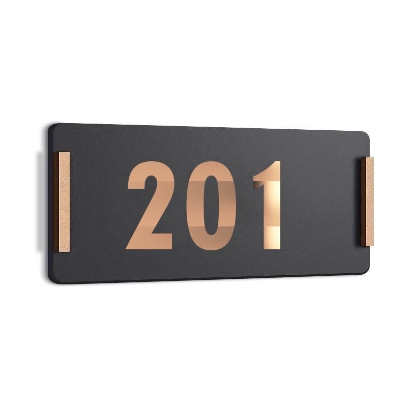 SRGInfotech - HOTEL ROOM NUMBER PLATES - 201| Black acrylic board fixed mirror gold number | Easy installation type double sided tape fixed on backside-picture-22