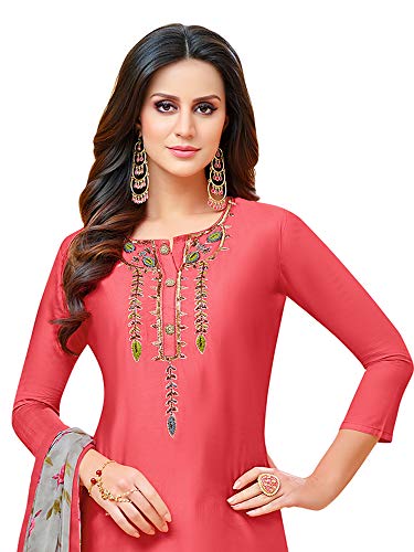 Image of AKHILAM Women's Cotton Chanderi Embroidered Unstitched Salwar Suit Material(26Dmk20 Parent)