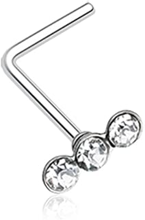 Triple Linear Gem L-Shaped 316L Surgical Steel Nose Stud Ring (Sold Individually) - coolthings.us