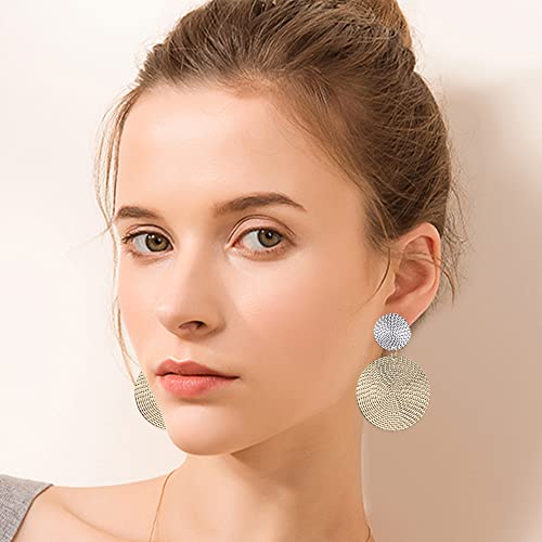 Large Double Circles Round Dangle Drop Earrings Geometric Statement Handmade Bohemian Dangling Earring Hook Studs Fashion Jewelry Gifts For Women Girls Gold (Gold) #TOP6