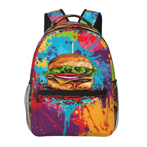 Turamurra Burger Backpack Travel Backpacks Laptop Rucksack for Women School Bookbag for Kids Girls Boys Teens Cute Food Back Pack Accessories Bag for Work Ideal Gifts for Hamburger Lovers