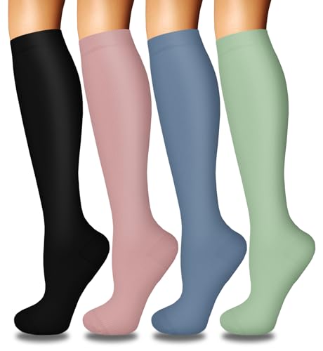 Image of Iseasoo 4 Pairs Compression Socks for Women Circulation-Best Support for Nurses,Running,Athletic,Travel