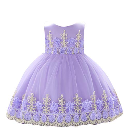 Baby Pageant Dresses Toddler Girl Party Wedding Tulle Princess Birthday Easter Baptism Dress Purple 0-3-6 M