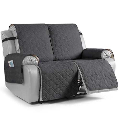 Image of VANSOFY Waterproof Recliner Couch Covers Washable, Charcoal Gray,2 Seater | 1-Piece, Non-Slip with Elastic Straps, Sofa Cover with Pocket for Dogs, Pets