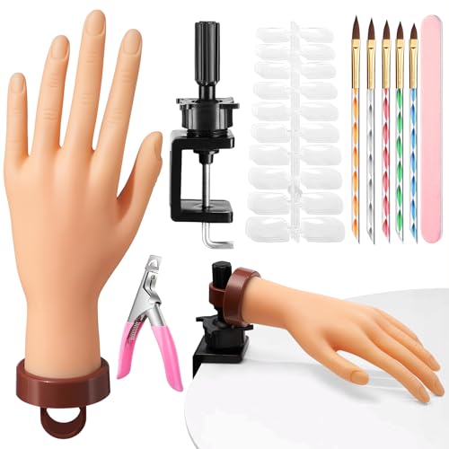 Wilfniee Practice Hand for Acrylic Nails: Rubber Nail Hand with Stand - Fake Manicure Hand to Practice Acrylic Nails for Beginners