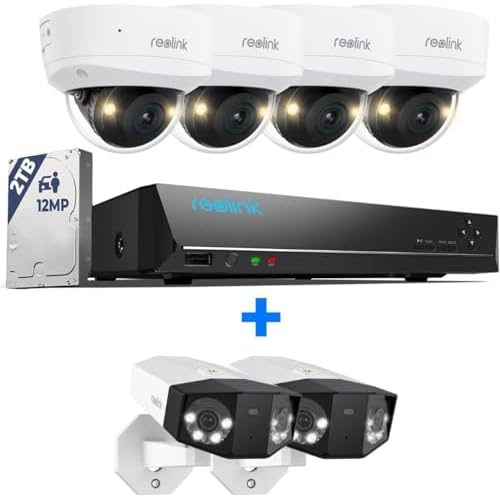 Reolink 12MP 8CH PoE Security Camera System with IK10 Vandalproof, 4pcs Dome Cams, Spotlights Color Night Vision, Built-in 2TB HDD, Smart Detection, Two-Way Audio, RLK8-1200V4 with 2pcs Duo