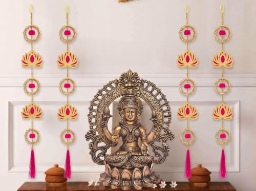 Image of JH Gallery Lotus Wreath Hanging for Ganpati Decoration Items for Home - Handmade Ganesh Chaturthi Backdrop Decoration, Mandir & Balcony Hanging (33 Inch, Pack of 4)