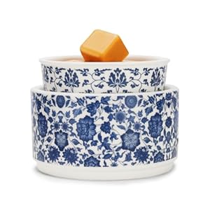 Blue & White Porcelain Pattern Wax Melt Warmer,Ceramic 3-in-1 Electric Candle Wax Warmer for Scented Wax Melter Oil Burner for Home Office Bedroom Gift & Decor (with KD Iron Shelf)