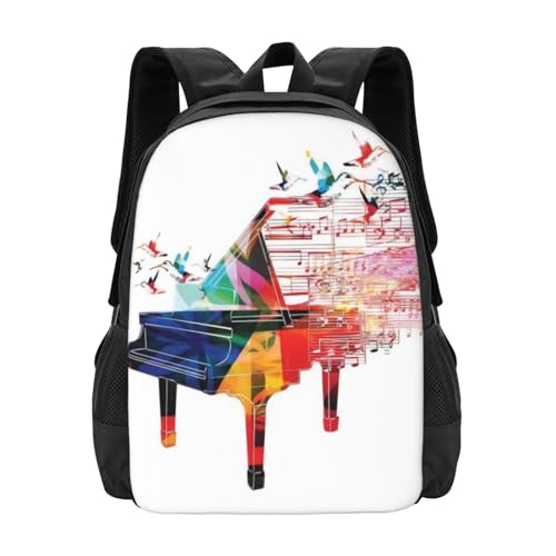 PHAYAH Colorido teclado de piano con patrón de música, hombros casuales, clásica, básica, mochila de viaje, viajes y actividades al aire libre, resistente
