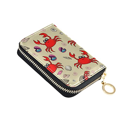 OTVEE Cute Crab Shrimp Shell RFID Credit Card Wallet, Microfiber Leather Zipper Card Case Holder for Women