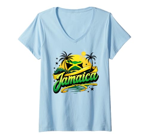 Womens Proud Jamaican Men Women Jamaica Flag Vacation Trip Souvenir V-Neck T-Shirt