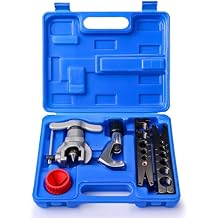 TURBRO HVAC FlaringTool Kit for 1/4 to 3/4in Pipes, 45 Degree Eccentric Cone Type, 2 Flaring Splints, Single Flaring Tool with a Pipe Cutter and Deburring Reamer, for Copper and Aluminum Pipes