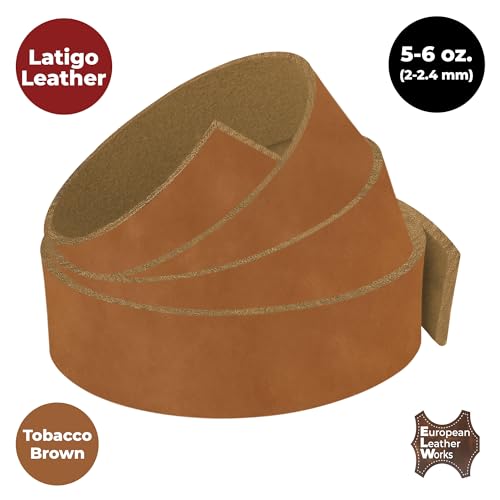 ELW 5-6 oz (2-2.4mm) Latigo Leather Belt Grade Straps | Size: 2\"x60\" (5.1x152cm) | Tobacco Brown | Full Grain Cowhide, Heavy Duty Holsters, Sheathes, Harness, Saddle, Guitar Straps, Crafts - Thumbnail 4