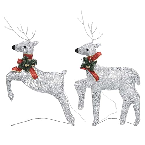 Other Brand vidaXL 2X Renos de Navidad 40 LED Iluminados Decoración Brillantes Adornos Fiestas Celebración Jardín Exterior Resistir Intemperie Plateado Cover