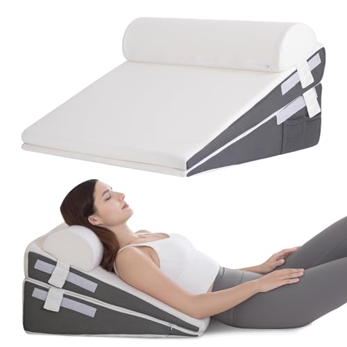 GOHOME Bed Wedge Pillow with Cooling Memory Foam Top Removable,3 in 1 Triangle Pillow Wedge for Sleeping-Help with Acid Reflux, Heartburn, Snoring, Legs and Back Pain