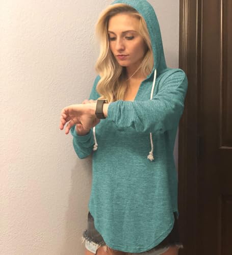 Image of Womens Long Sleeve V Neck Hoodie Sweatshirts Lightweight Pullover Tops