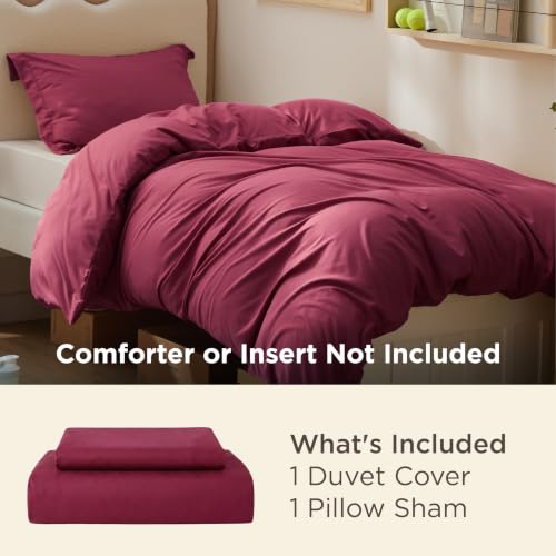 Image of Bedsure Twin /Twin XL Duvet Cover, Soft Double Brushed Bedding Set, Dark Red | For Kids & Adults, 68 inchx90 inch Comforter Cover, Hotel Luxury, All Season, Breathable, Easy Care, Lightweight, Zipper Closure