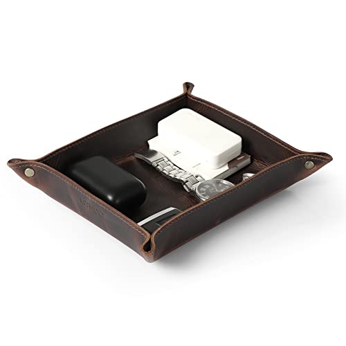 Londo Bandeja de Cuero Real Organizador Práctica Caja de Almacenamiento para Carteras, Relojes, Llaves, Monedas, Teléfonos Celulares y Equipos de Oficina, Unisex