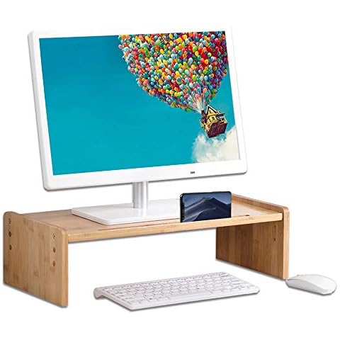 Haiansan Bamboo Monitor Stand, Computer Monitor Booster Stand, Adjustable Office Desktop Organizer for Laptops, iMacs, Computers, Printers (1 layer) Cover