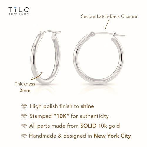 10K White Gold Classic Shiny Polished Hoop Earrings, Plain Round Gold Hoops, Gold Earrings for Women and Men, 10K Real Gold (12mm)… by TILO JEWELRY - Image 2