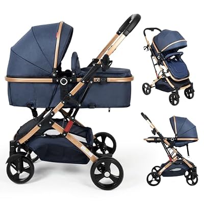 2 in 1 Baby Stroller Newborn Stroller Foldable Convertible Infant Stroller Pushchair Folding High Landscape Infant Carriage,Toddler Push Black Baby Stroller
