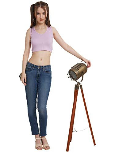 Image of POPWINGS Casual Solid Ribbed Crop Top for Women || Sleeveless Crop Top for Women || V-Neck Crop Top for Women || Women Crop Top for Summer