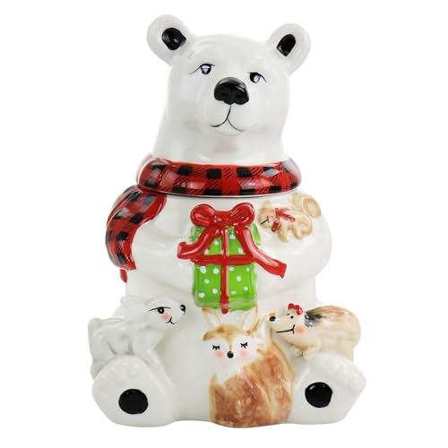 Image of Gibson Home Polar Friend Durastone 8.5in Holiday Cookie Jar in White and Multi