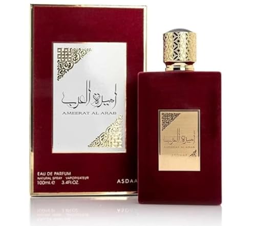 Ameerat Al Arab Eau de Parfum, Fragancia Natural en Spray, 100 ml, Rojo Burdeos