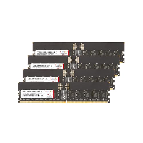 Image of V-Color DDR5 128GB (32GBx4) 6200MHz CL32 2Gx8 2Rx8 OC R-DIMM (Overclocking ECC Registered DIMM) 1.4V Memory Ram for TRX50 Workstation (AMD Expo) (TRA532G62D832Q)